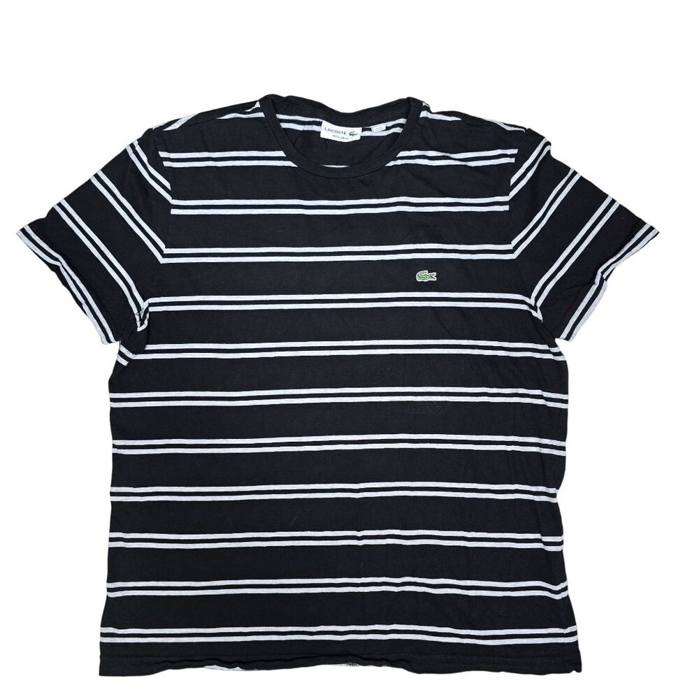 Lacoste Men's Black & White Striped T-Shirt XL Regular Fit